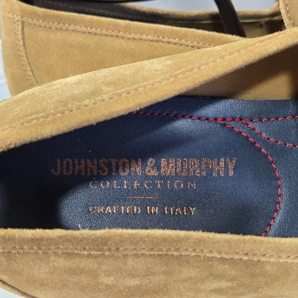 Johnston & Murphy Collection Penny Loafers Mens 9M Tan Suede Slip On Italy
